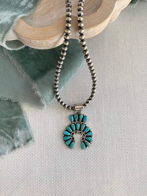Zetay Begay Navajo Native-Made Kingman Turquoise Silver Necklace