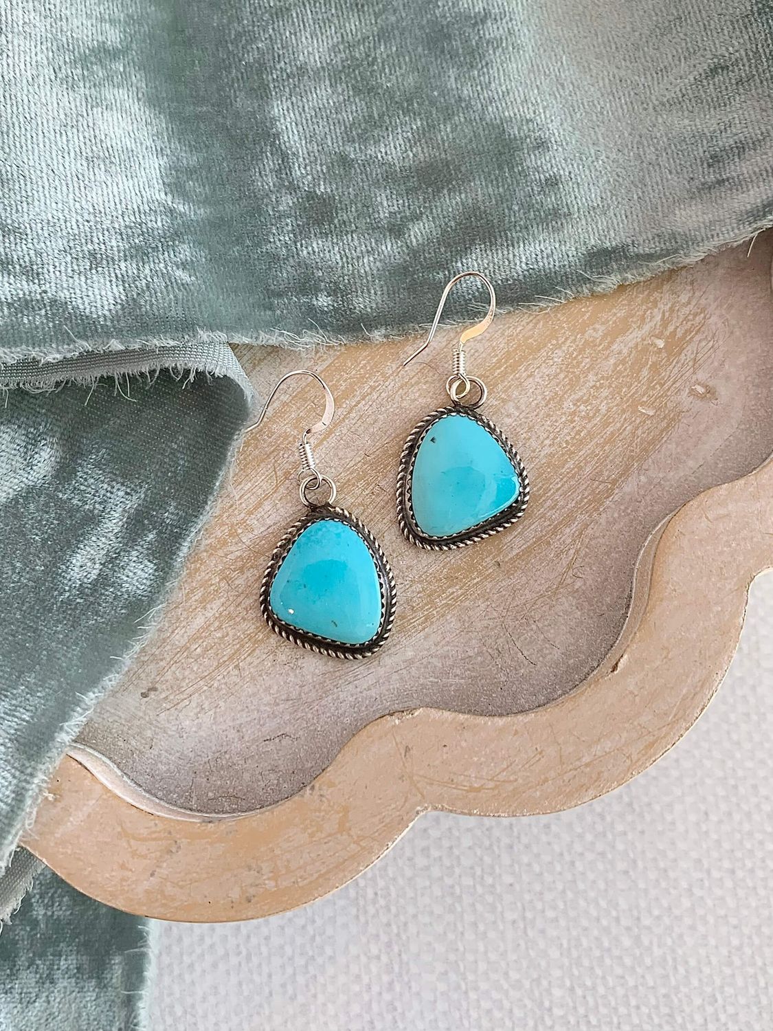 Native Made Bright Turquoise Silver Earrings
