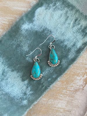 Native Made Turquoise Silver Bead Half Halo Earrings