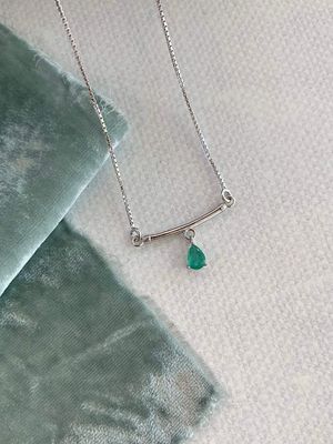 Emerald Silver Bar Necklace