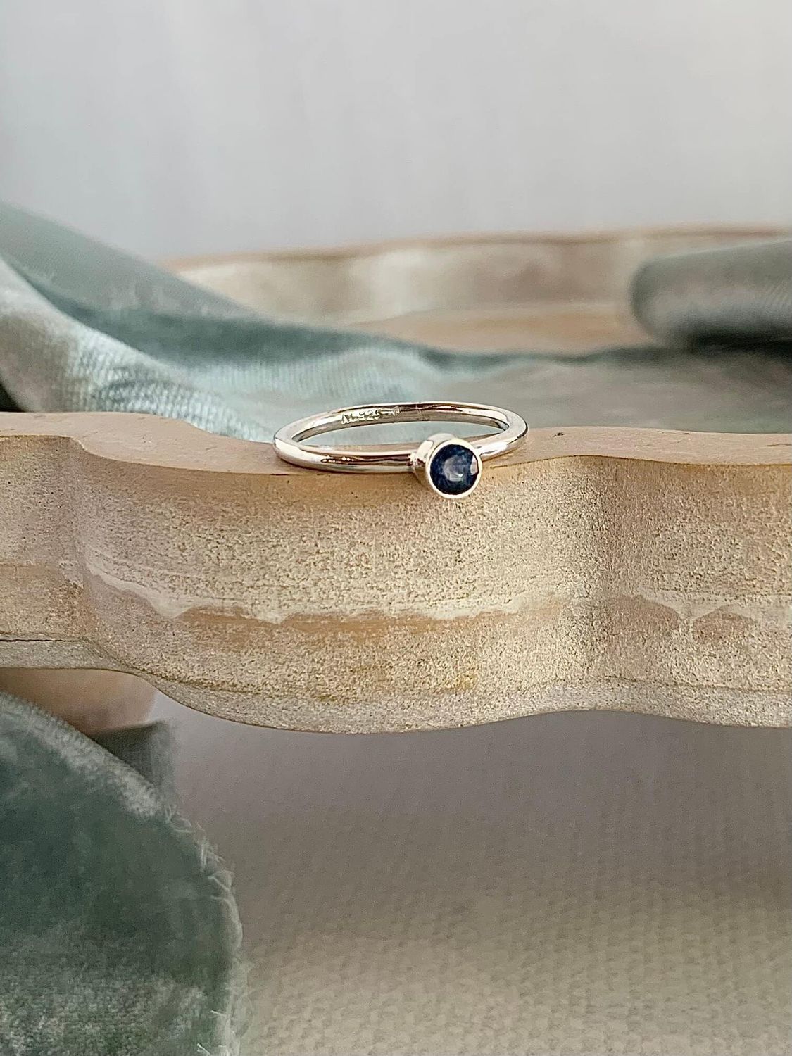 Dainty London Blue Topaz Silver Stack Ring