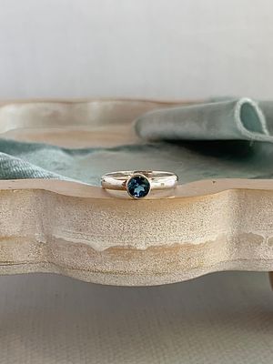 Full Bezel Round London Blue Topaz Silver Stacker Ring
