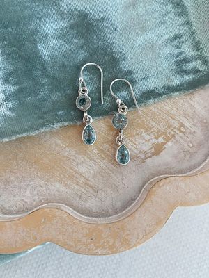 Round and Pear Blue Topaz Silver Drop Earrings