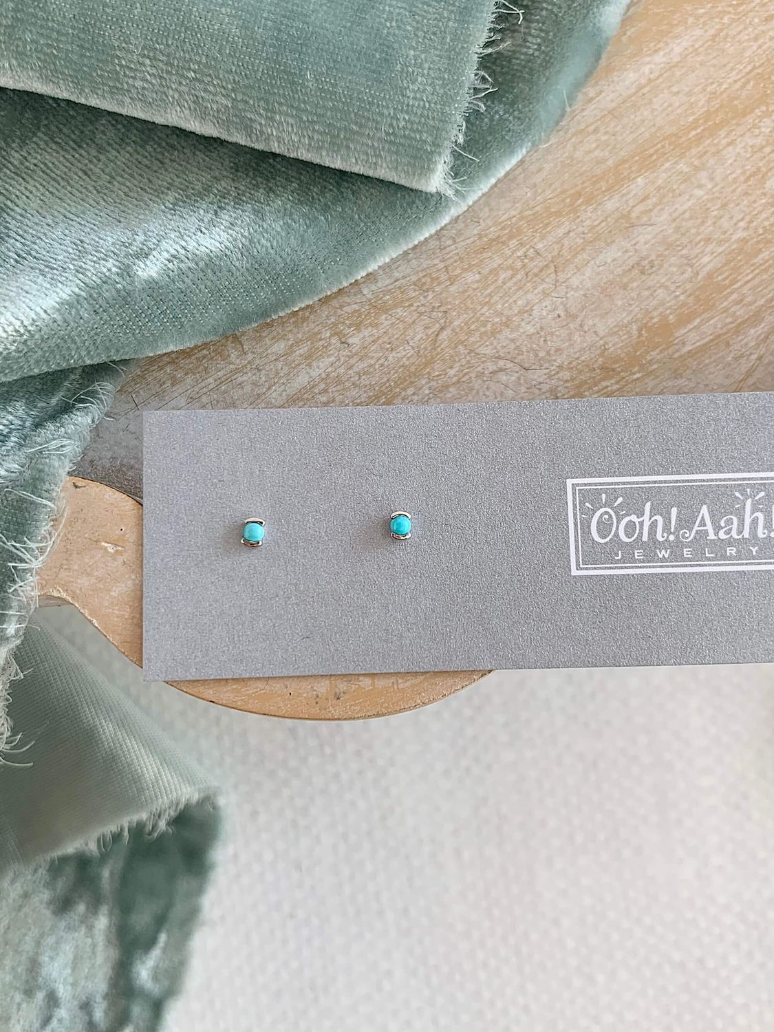 Teeny Tiny Turquoise 14k White Gold Stud Earrings