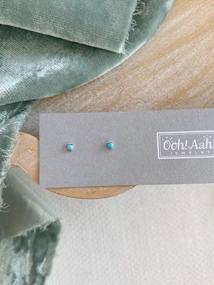 Teeny Tiny Turquoise 14k White Gold Stud Earrings