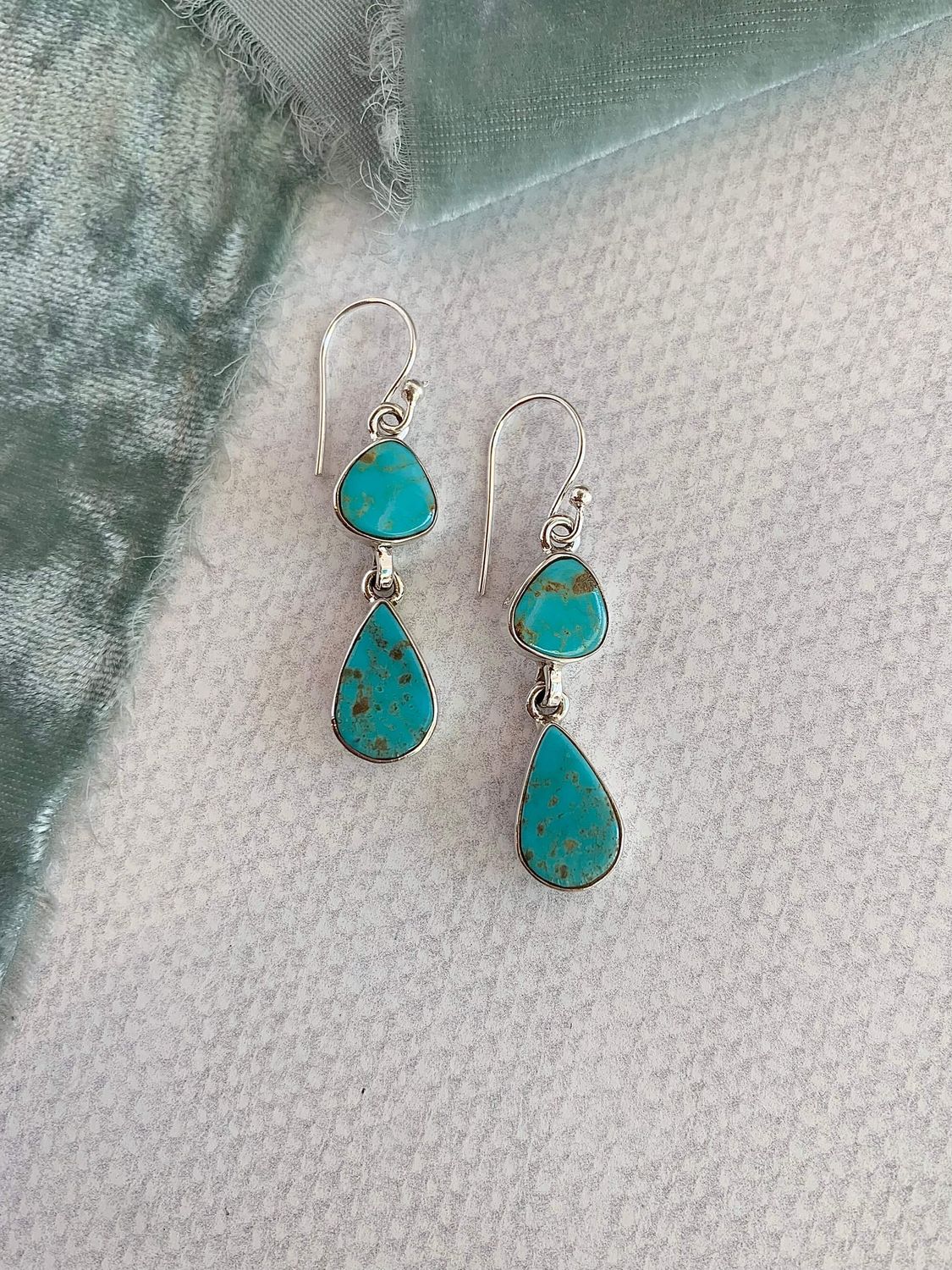 Double Turquoise Silver Earrings