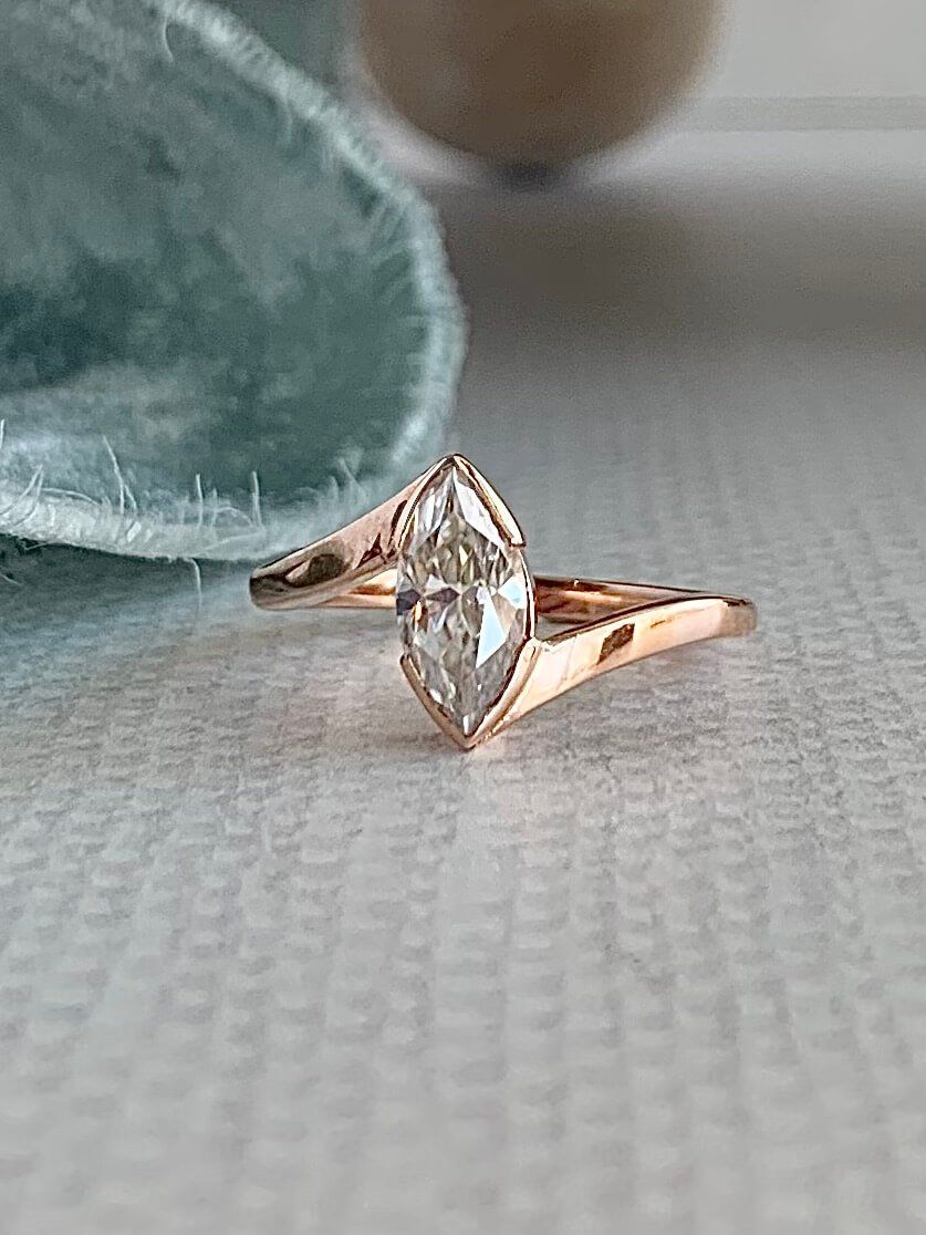 Hera Bypass Marquise Moissanite 14k Rose Gold Engagement Ring