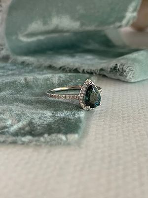 Josephine Australian Sapphire Diamond Halo 14k White Gold Engagement Ring
