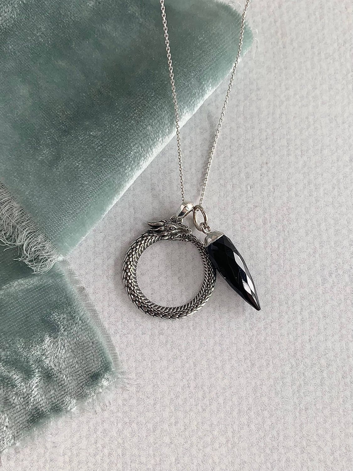 Rebirth Ouroboros Onyx Silver Necklace