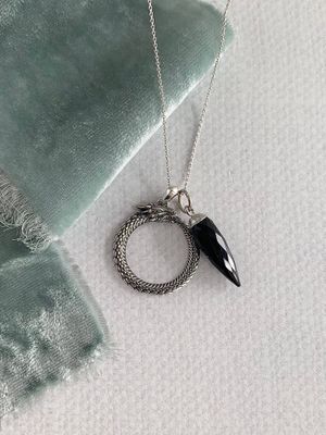 Rebirth Ouroboros Onyx Silver Necklace