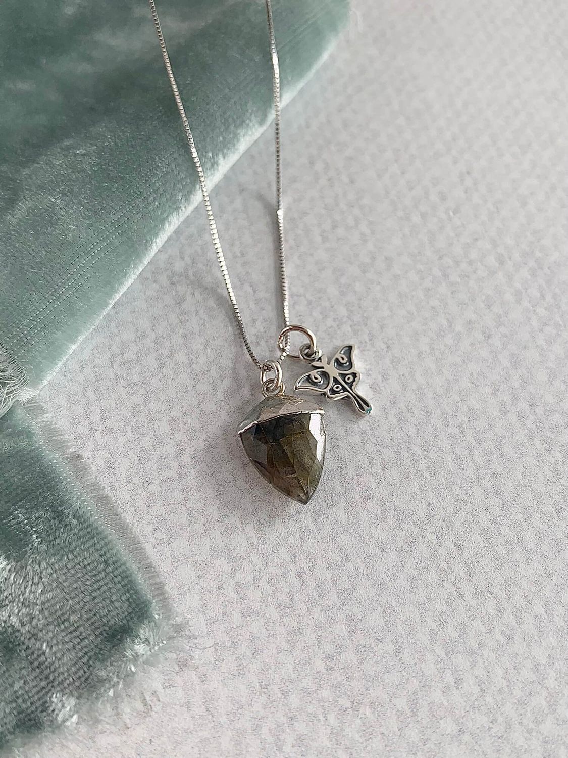 Luna Moth Labradorite Silver Necklace