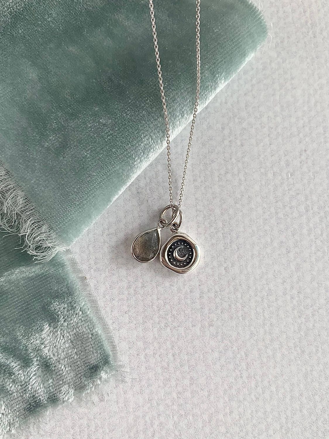 Crescent Moons Labradorite Silver Necklace