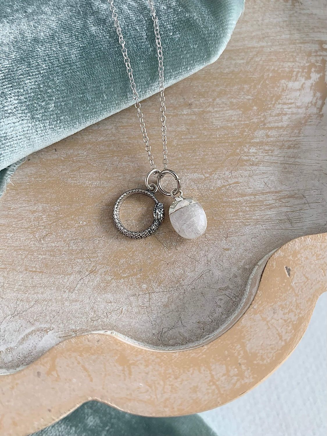 Renewal Ouroboros Moonstone Silver Necklace