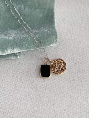 Spiritual Moth Black Onyx Mixed Metal Necklace