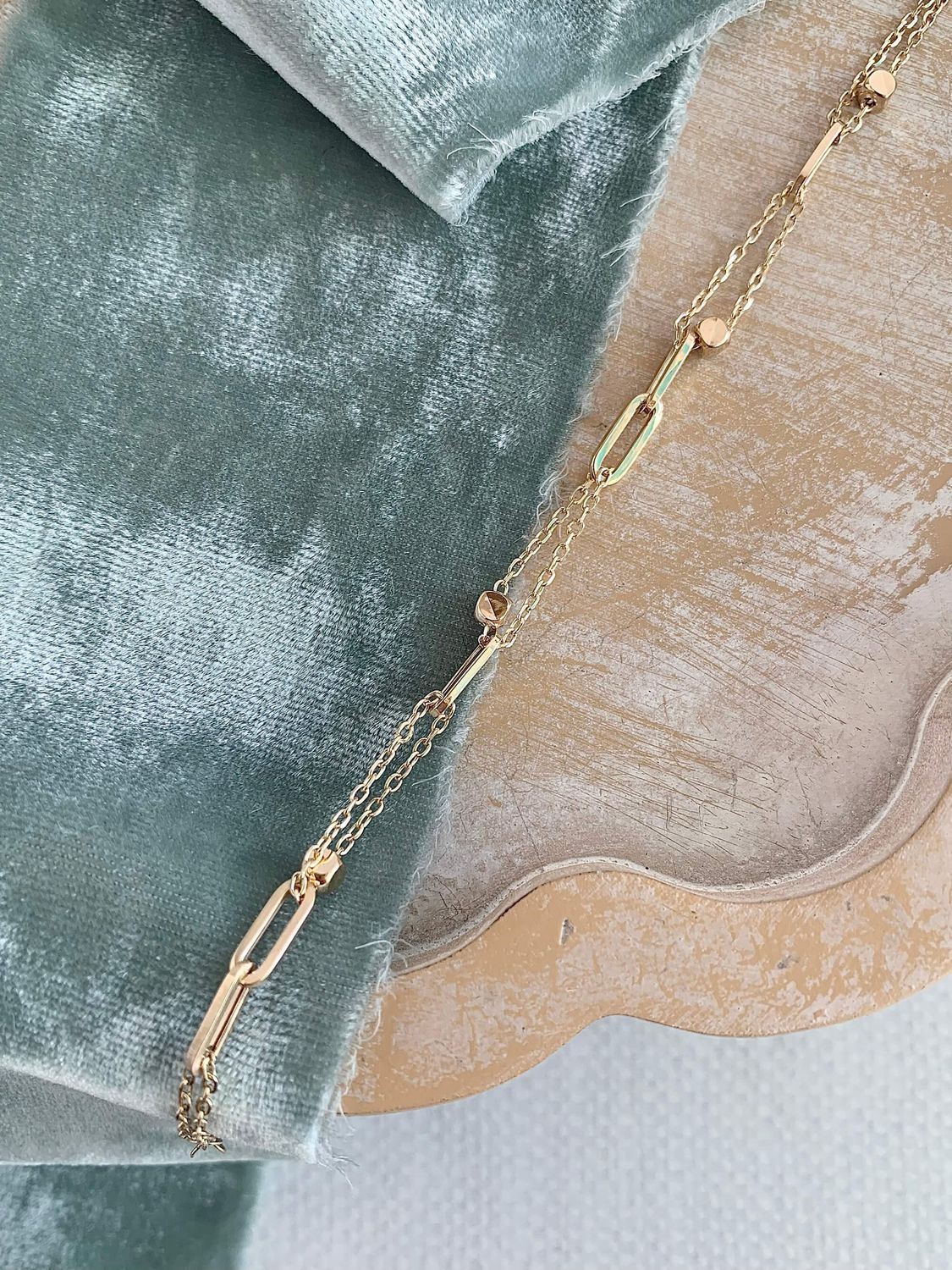 Paperclip Double Chain 14k Yellow Gold Bracelet