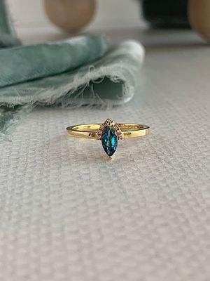 Marquise London Blue Topaz Half Diamond Halo 14k Yellow Gold Ring