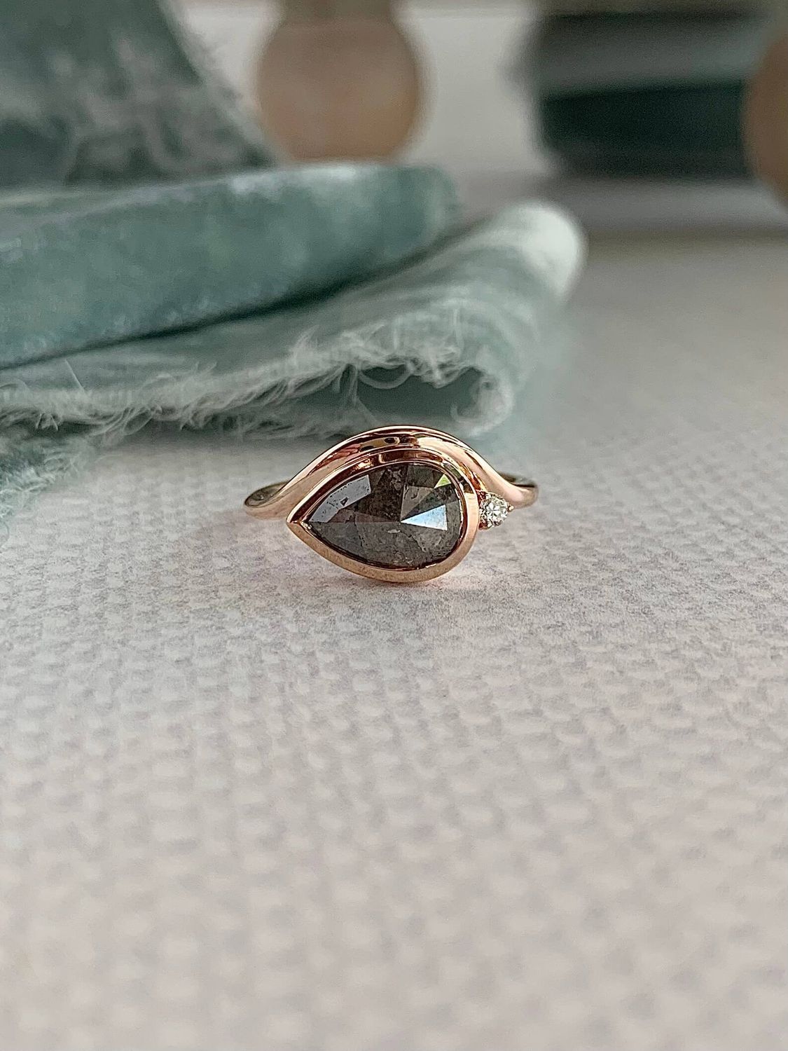 Penelope Rose Cut Rough Diamond 14k Rose Gold Engagement Ring