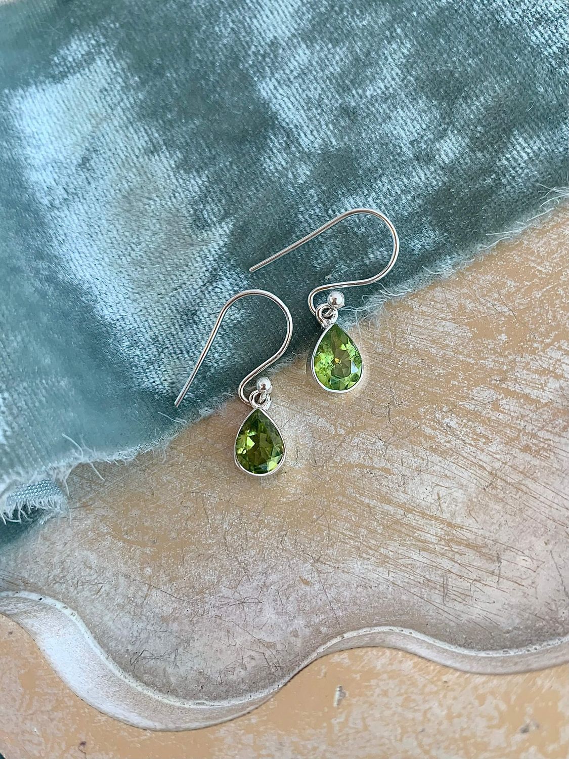 Full Bezel Pear Cut Peridot Silver Earrings