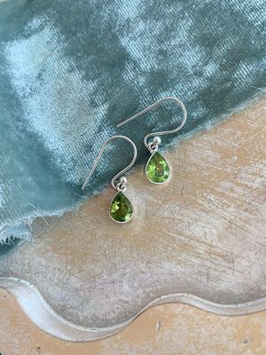 Full Bezel Pear Cut Peridot Silver Earrings