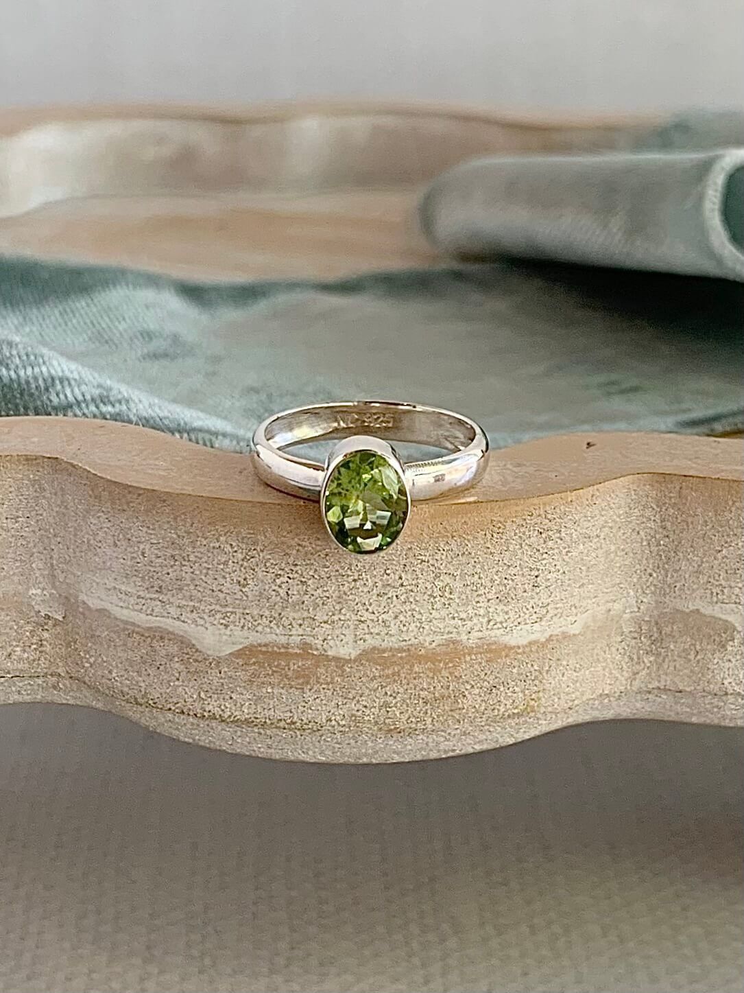 Full Bezel Oval Peridot Silver Stack Ring