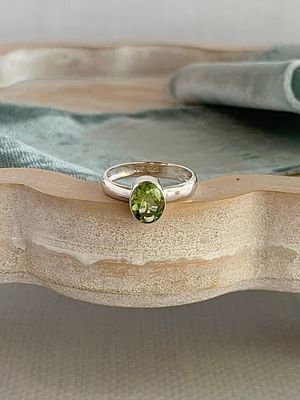 Full Bezel Oval Peridot Silver Stack Ring