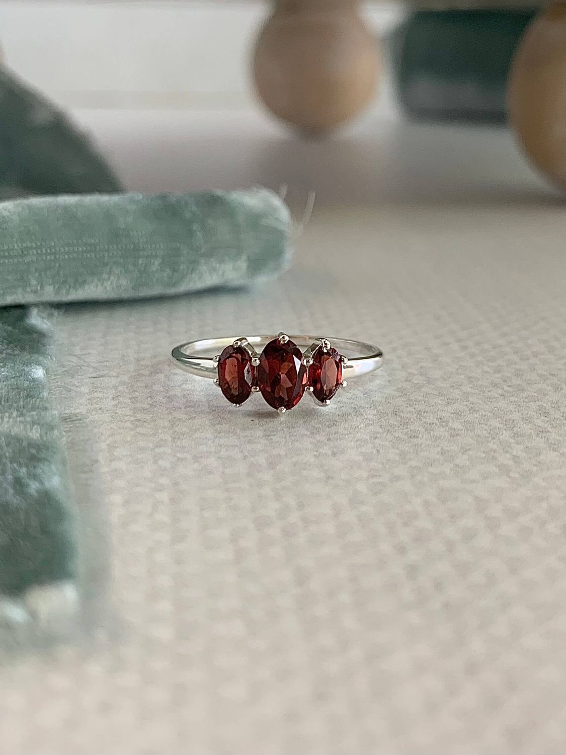 Garnet Trio Silver Ring