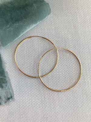 Bold 55mm Etched 14k Yellow Gold Hoops