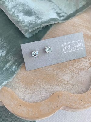 Clear Blue Topaz Silver Stud Earrings