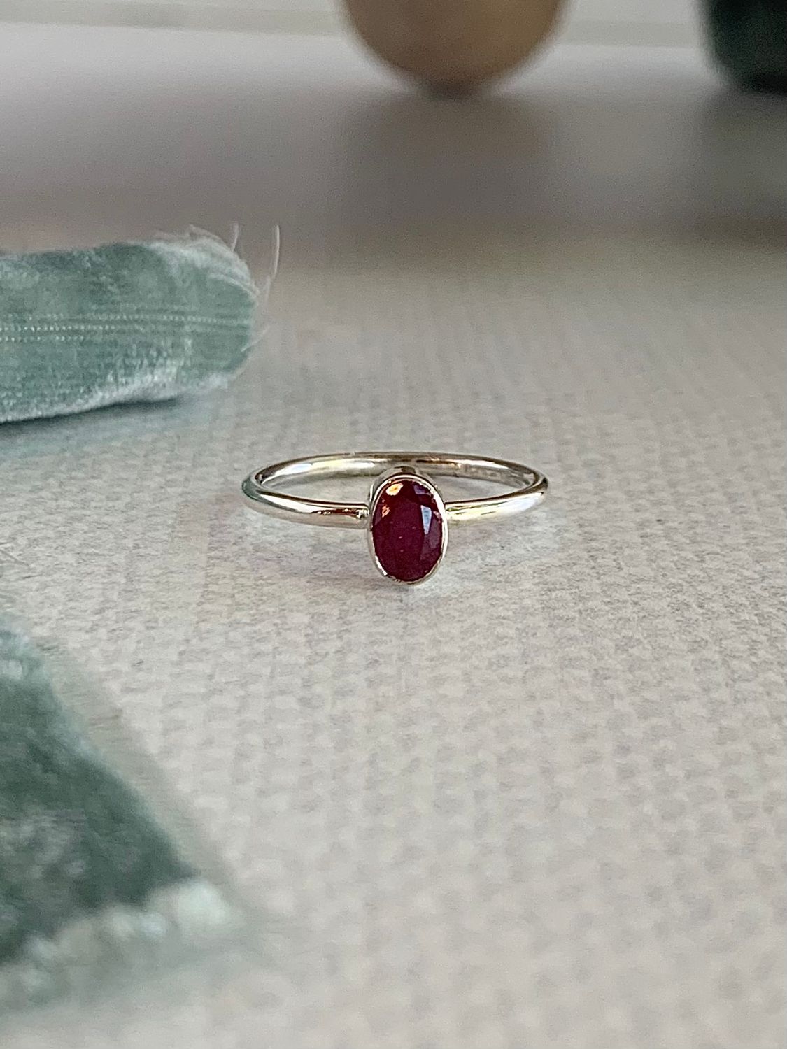 Oval Ruby Silver Stack Ring