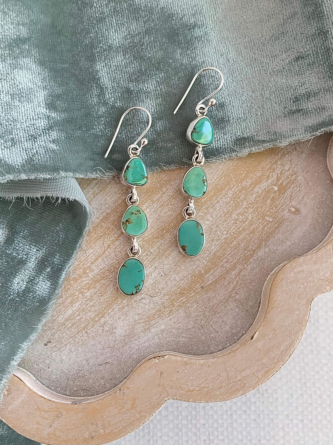 Green Turquoise Trio Silver Earrings
