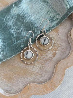 Howlite Circle in Circle Silver Earrings