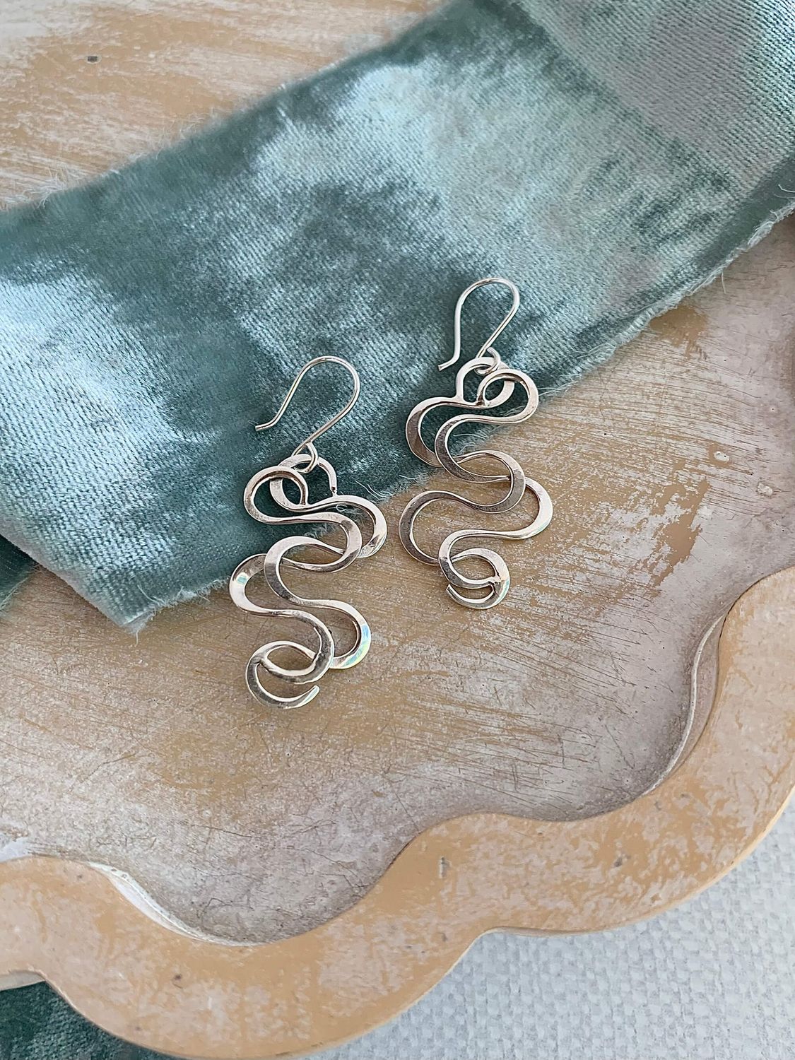 Double Squiggle Silver Drop Earrings