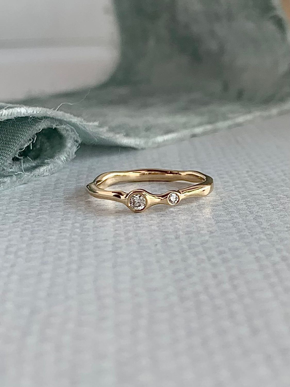 Free Form Organic Diamond 14k Yellow Gold Stack Ring