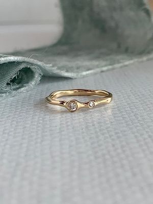 Free Form Organic Diamond 14k Yellow Gold Stack Ring