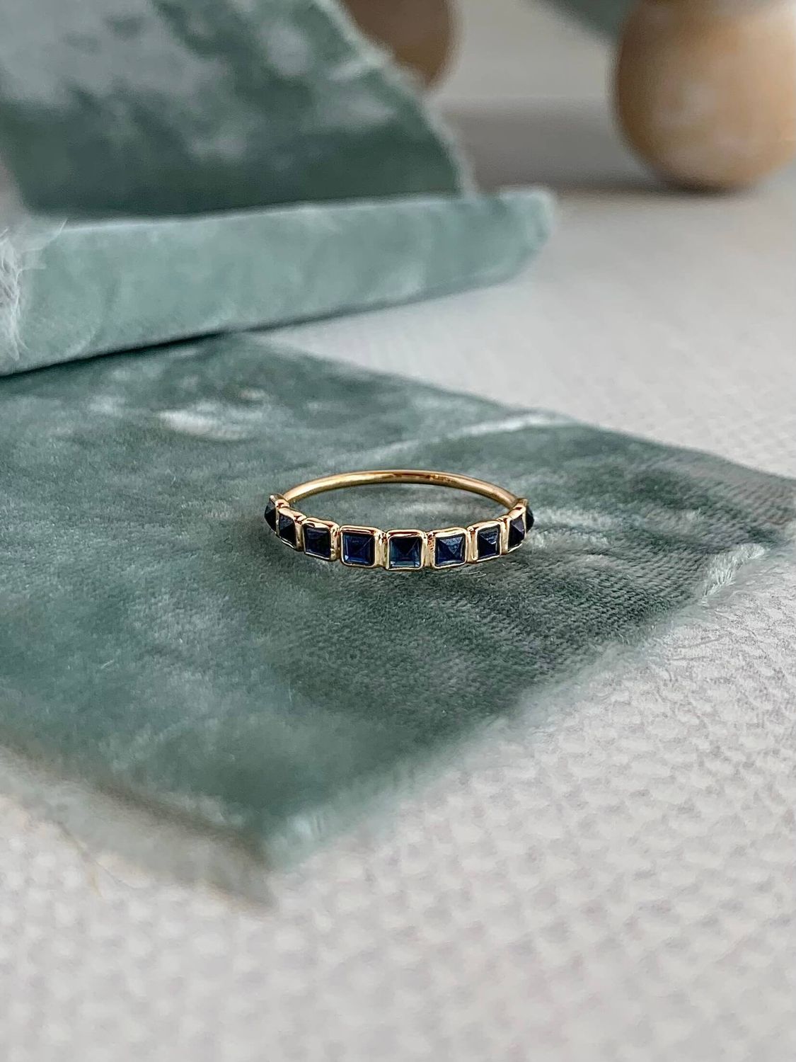 Square Sapphires All Line Up 14k Yellow Gold Stack Ring