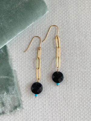 Dark Labradorite Turquoise Gold Fill Earrings