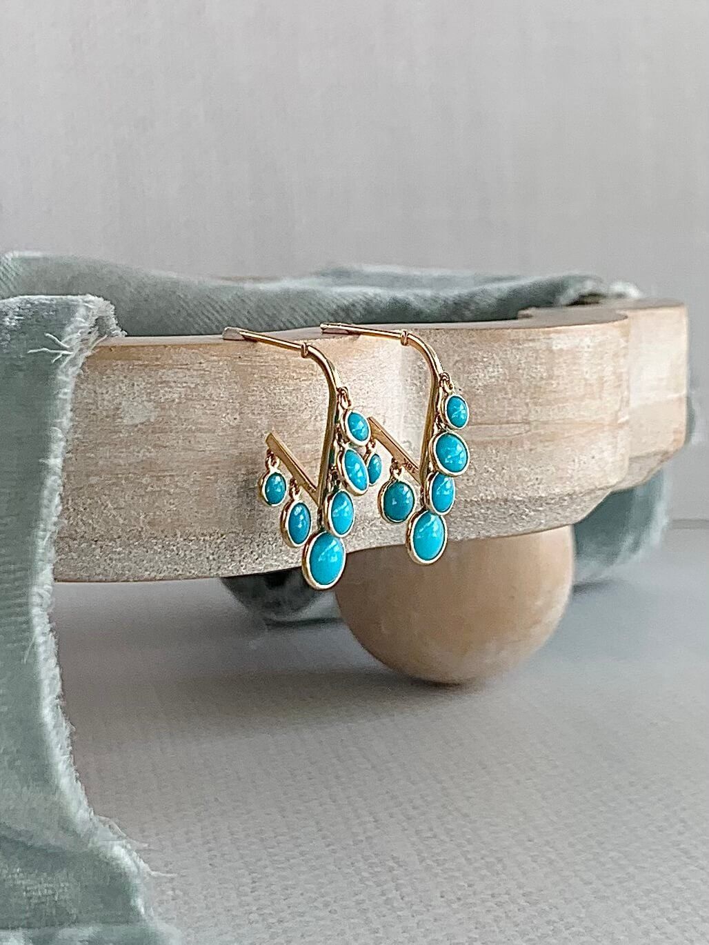 Dangle Turquoise 14k Yellow Gold Hoops