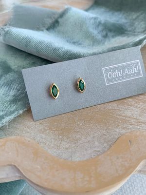 Marquise Emerald 14k Yellow Gold Stud Earrings