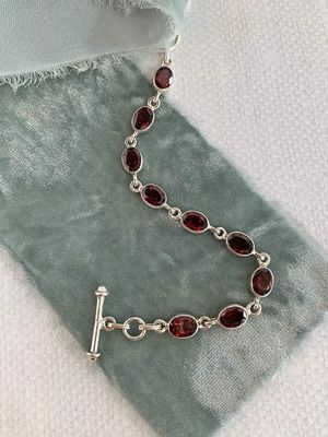 Oval Garnet Silver Bracelet