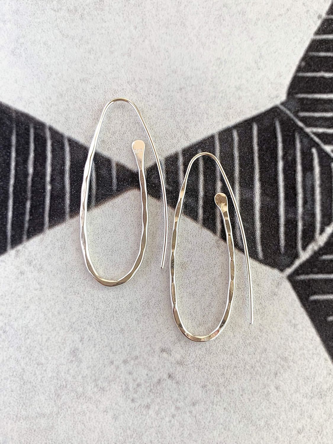 Hammered Paperclip Silver Hoop Earrings