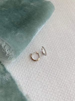 Dainty Pave Diamond 14k White Gold Huggie Earrings