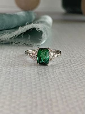 Green Tourmaline & Diamond 14k White Gold Ring