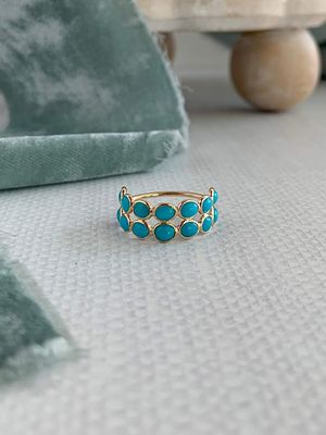 Double Row Turquoise 14k Yellow Gold Ring