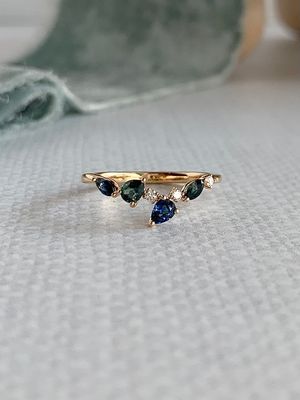 Sapphire Diamond Contour 14k Yellow Gold Ring