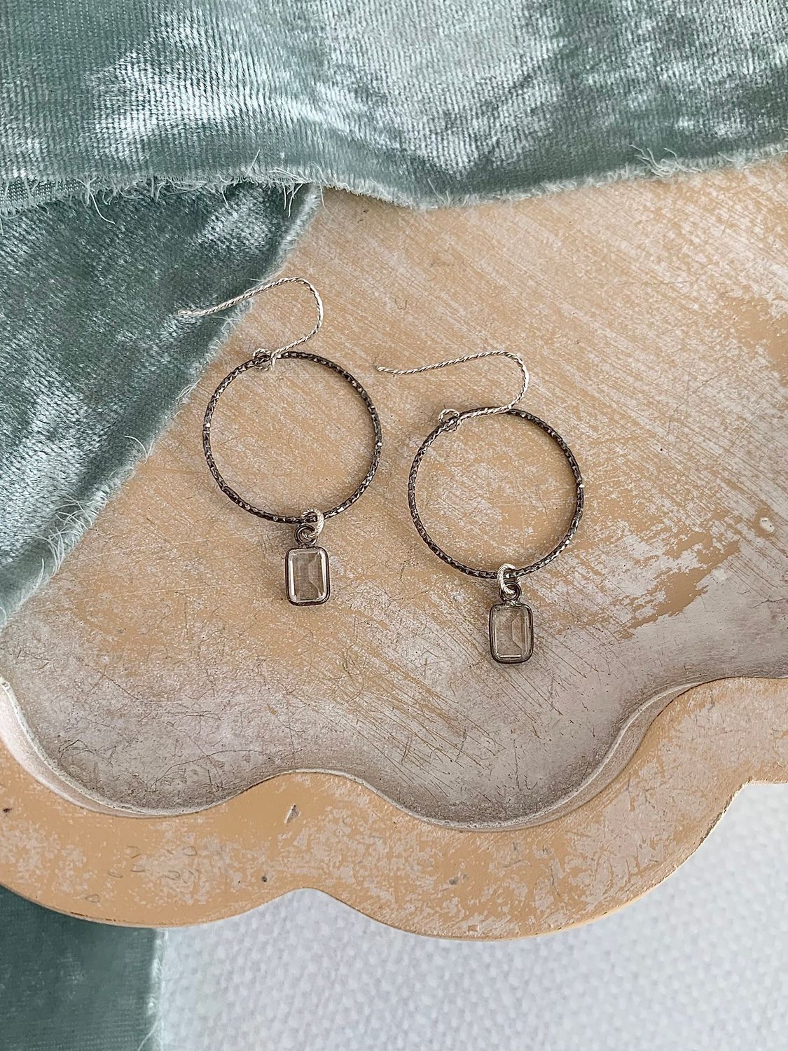 Circle Dot Dark Rhodium Silver Earrings