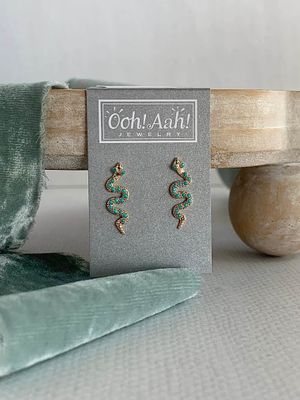Turquoise Serpent 14k Yellow Gold Stud Earrings