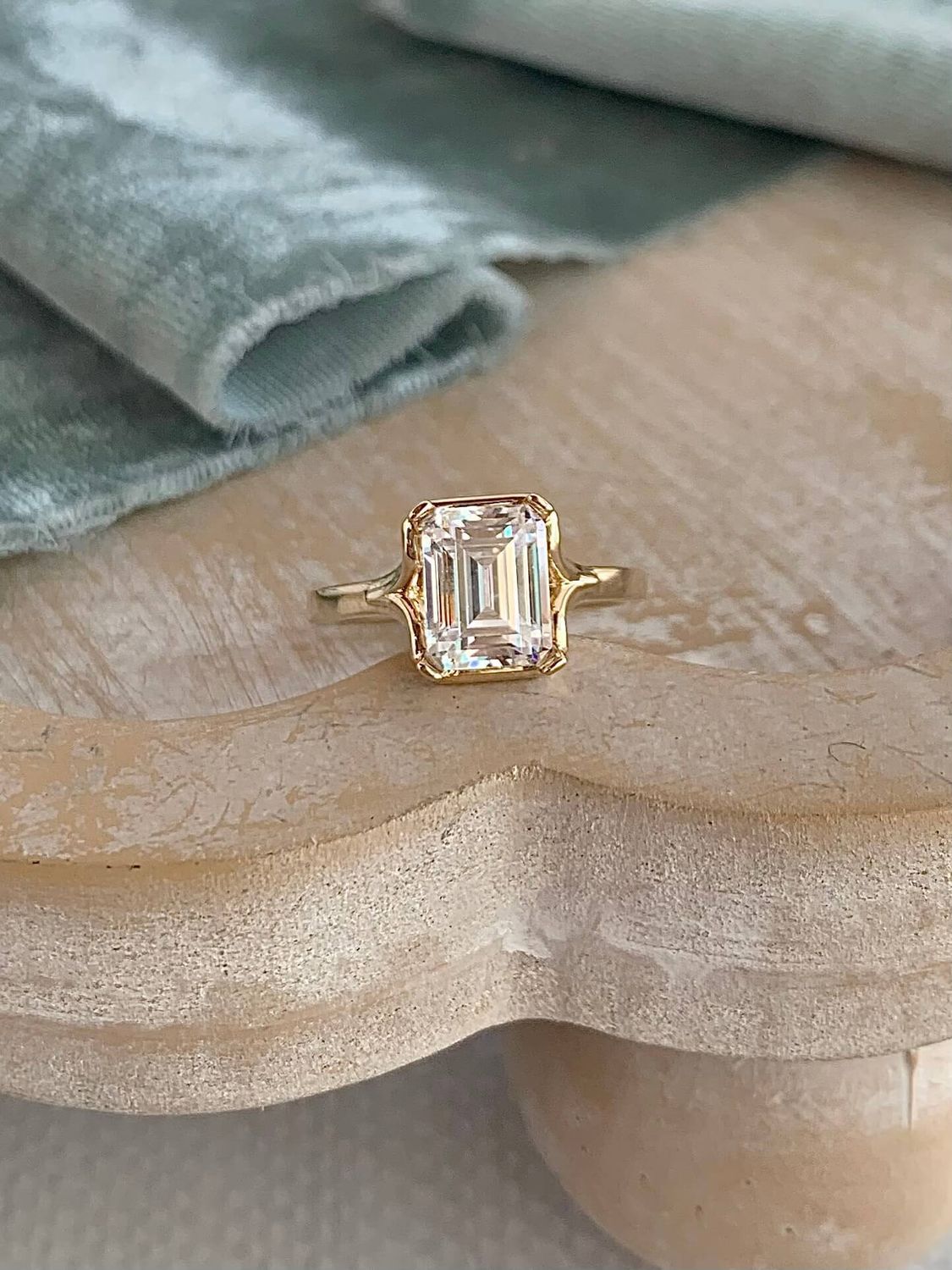 Collins 2.0 ctw Emerald Cut Subtle Split Shank 14k Yellow Gold (CZ center) Engagement Ring