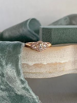 Daphne 18k Rose Gold 3 Rose Cut Diamond Halo Engagement Ring