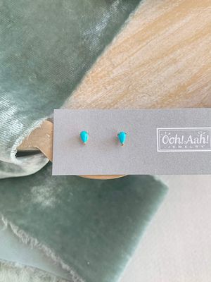 Simple Pear Turquoise 14k Yellow Gold Stud Earrings
