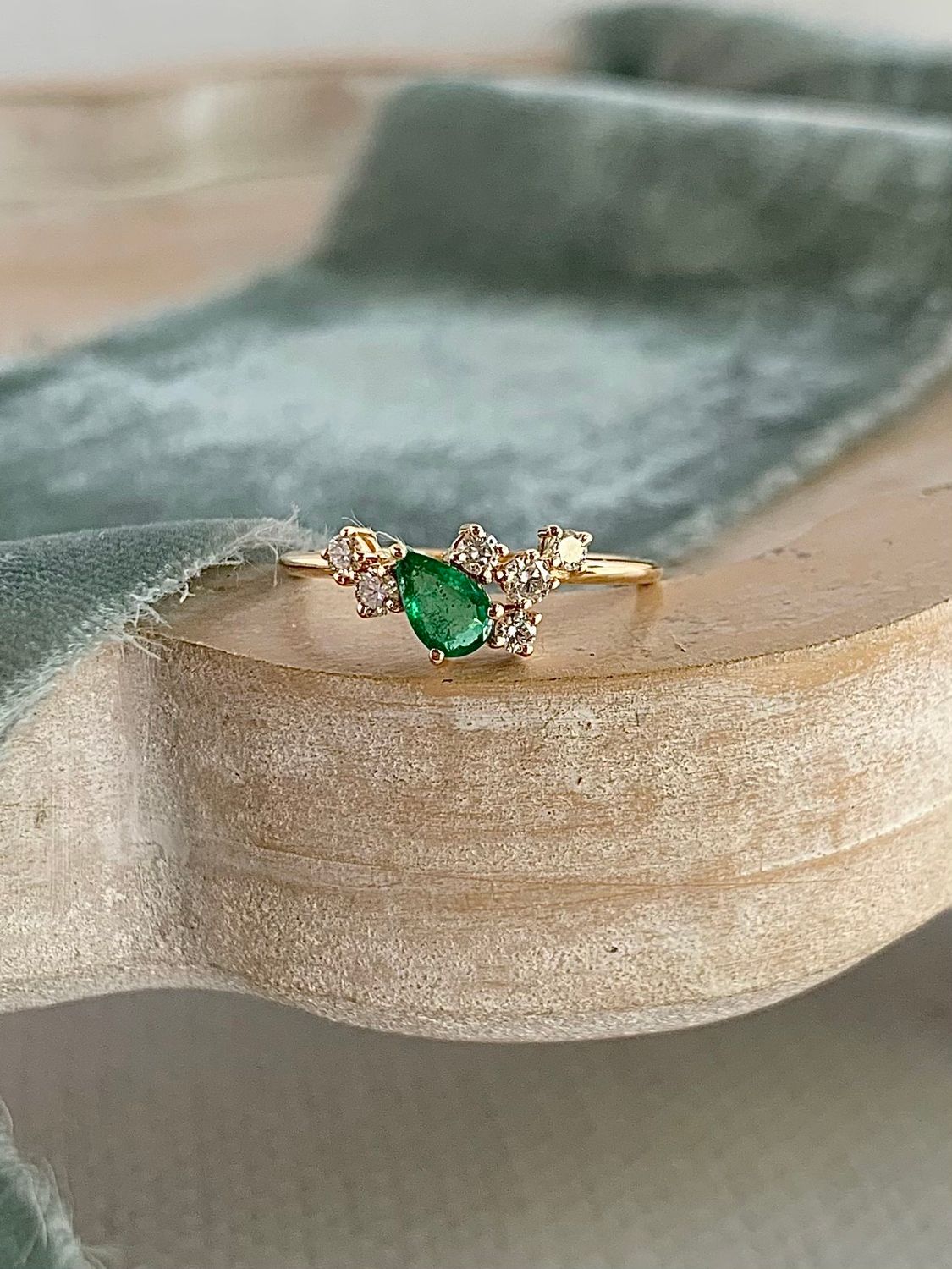 Emerald Pear Cut Diamond Accent 18k Yellow Gold Ring